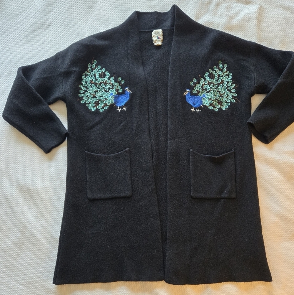 Yumi Kim‎ Embroidery Peacock Cardigan Open Sweater Small